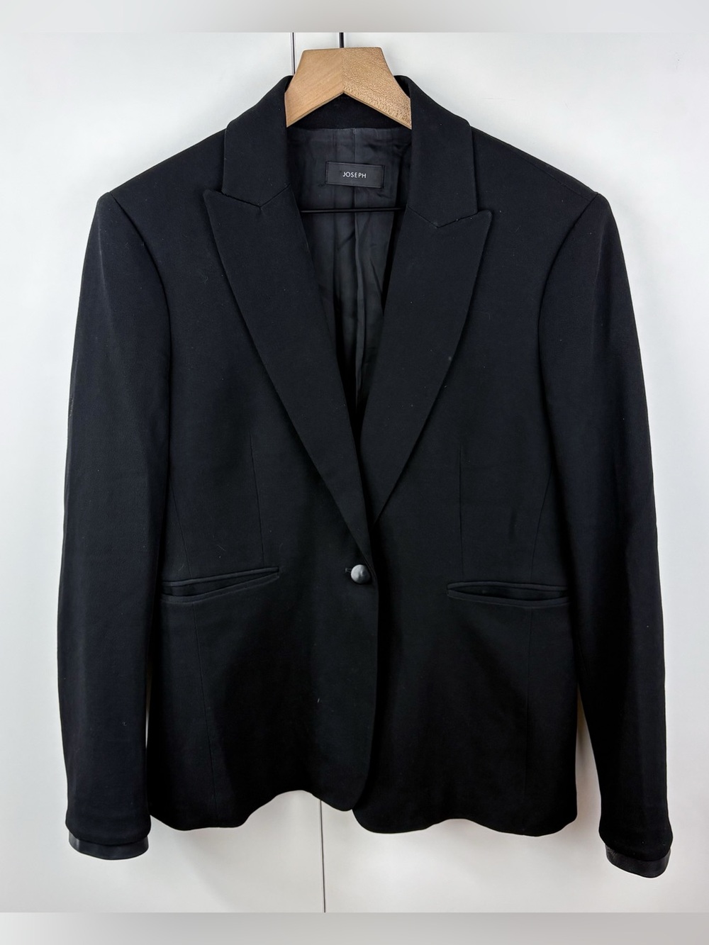 Joseph Wool Lambskin Leather Cuff Single Button Black Blazer Luxury Jacket 42 XL
